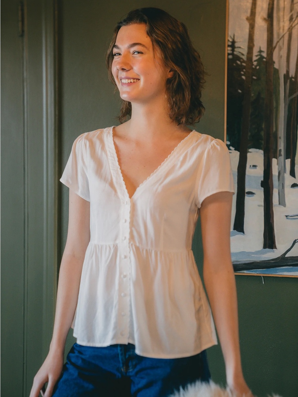 Brandy melville White Button-Front Peplum Top